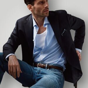 SAMUELSOHN Mens Blazer 42R Navy Wool Sport Coat 2-Button Suit Jacket Navy